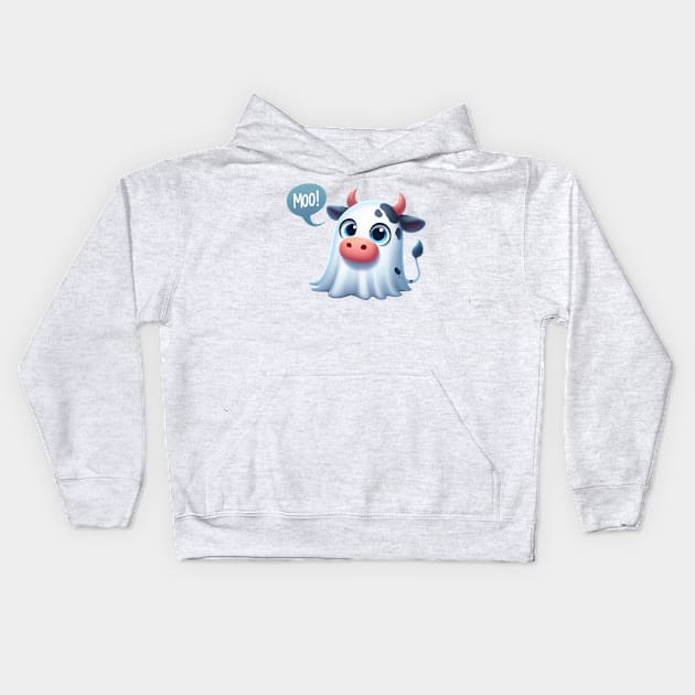 Cute Cow Ghost Kids Hoodie by Dmytro